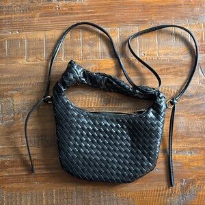 Nasty Gal Black Woven Shoulder Bag with Crescent Shape